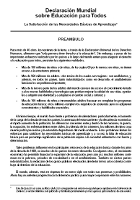 Declaración Mundial sobre Educación para Todos - La Satisfacción de las Necesidades Básicas de Aprendizaje